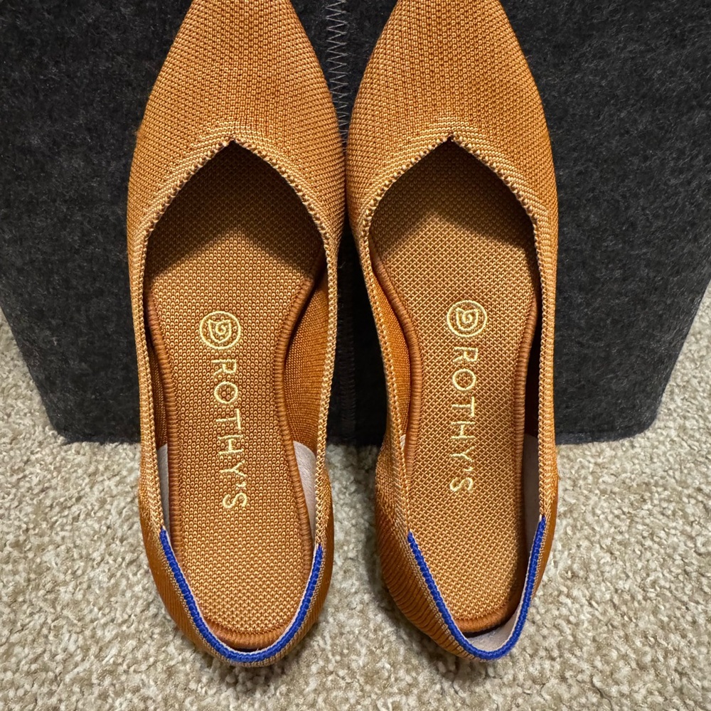 Rothy's slip on points (original style) in a cognac color